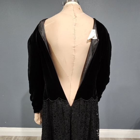 Vintage CHAR Black Silk Blend Velvet Lace Fit Flare Midi Evening Dress Gown 8 - Picture 9 of 10